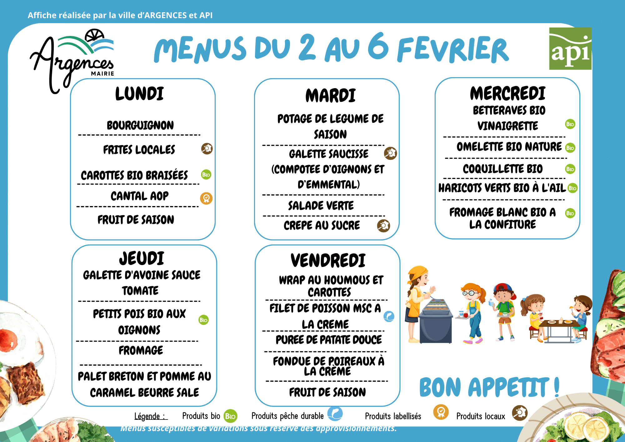 Menus du 2 au 6 Février