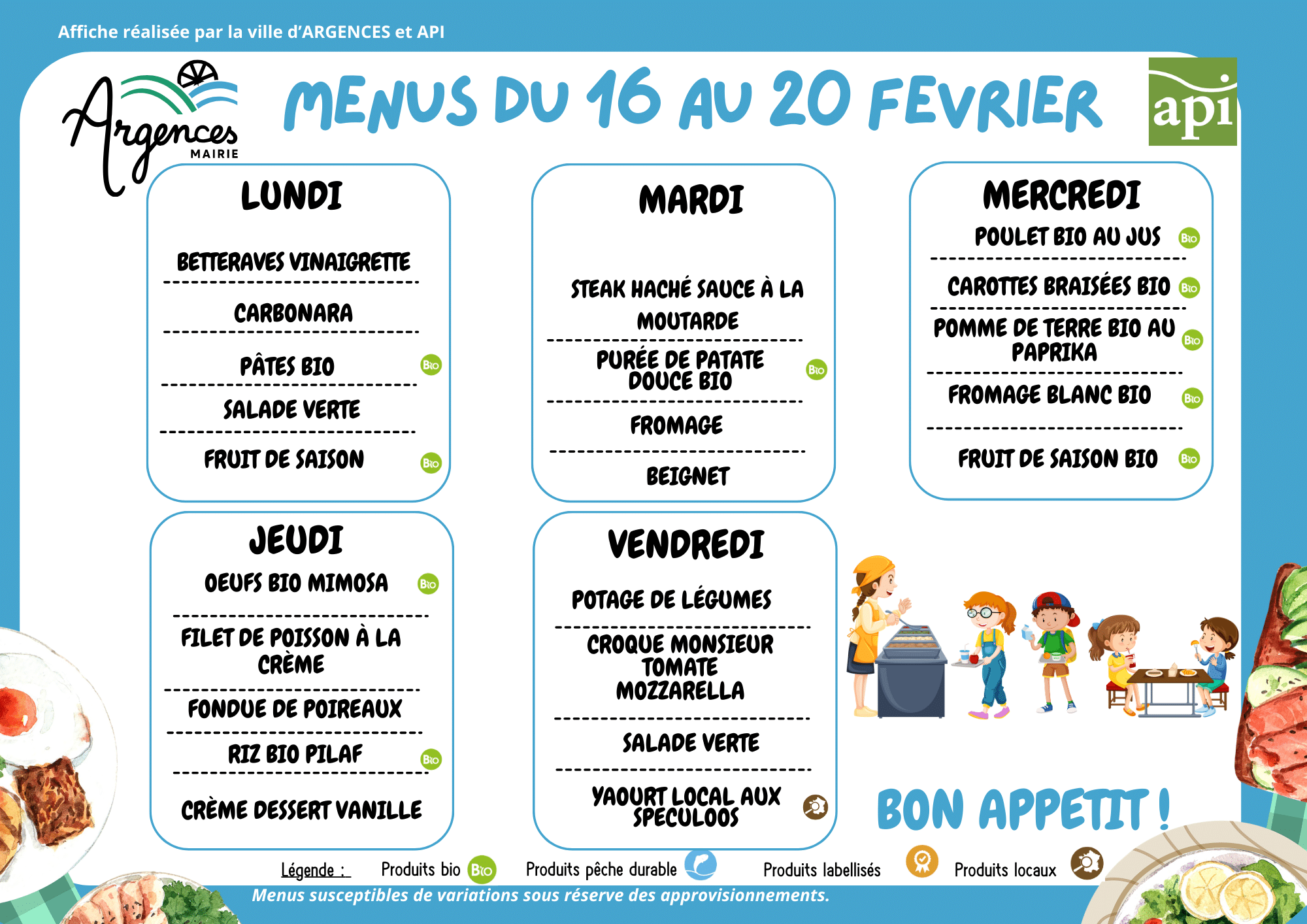 Menus du 16 au 20 Février