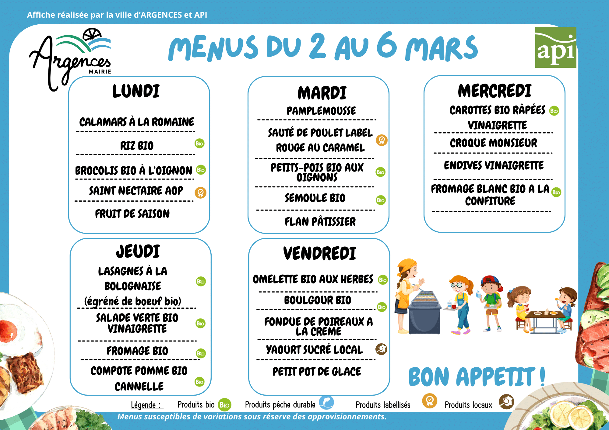 Menus du 2 au 6 mars