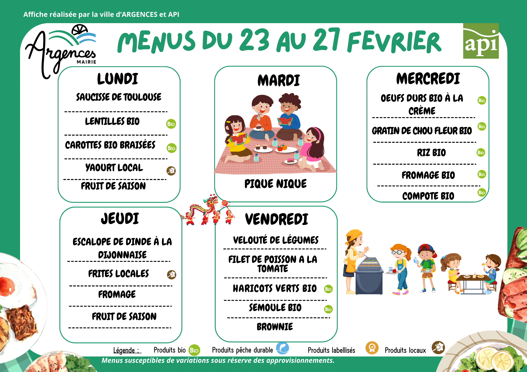 Menus du 23 au 27 février