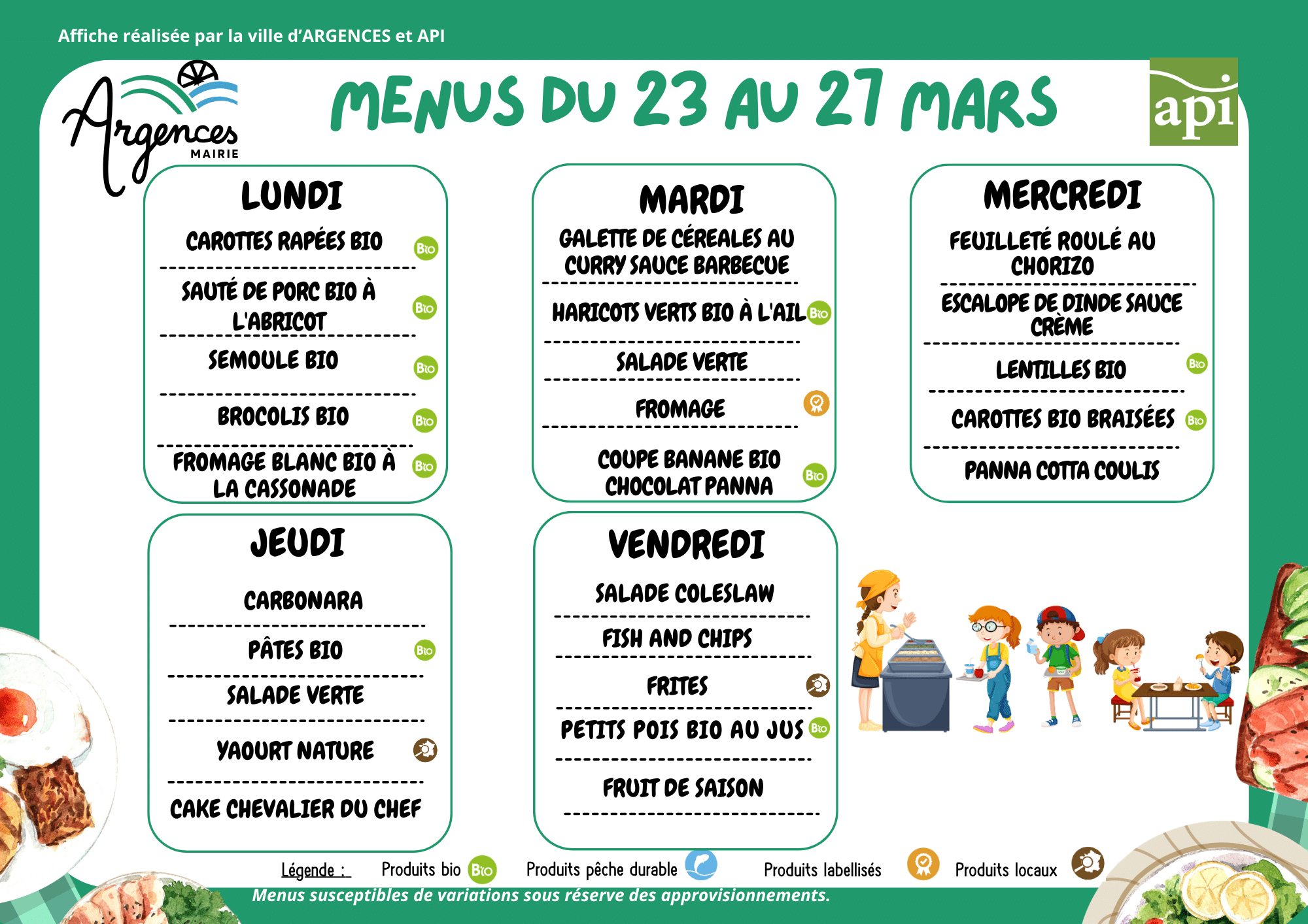 Menus du 23 au 27 mars