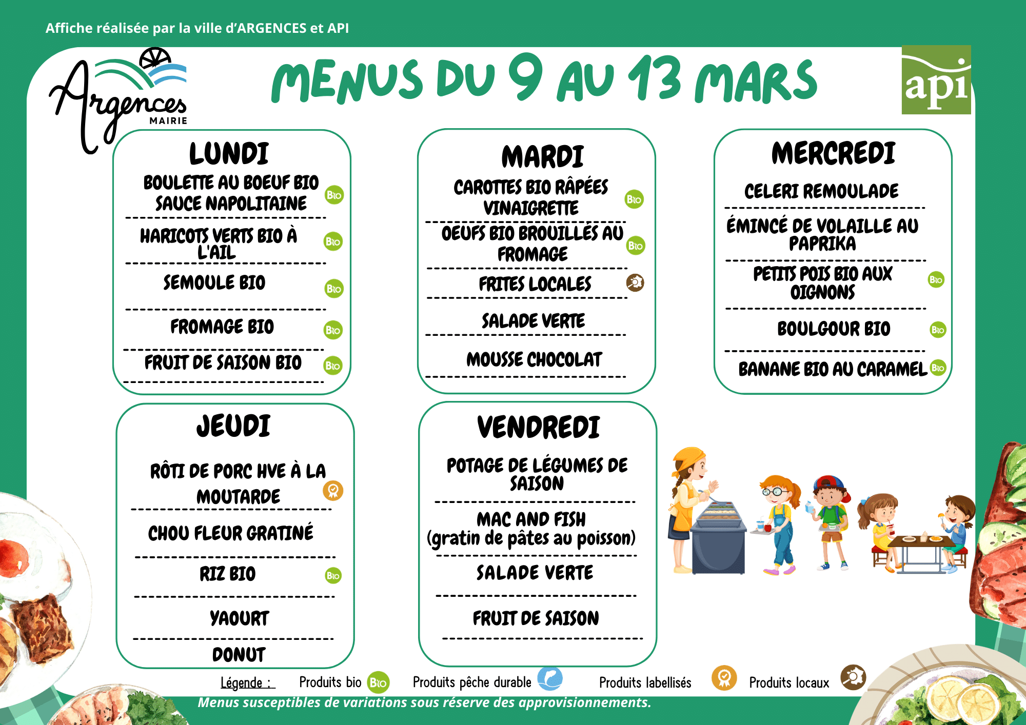 Menus du 9 au 13 mars
