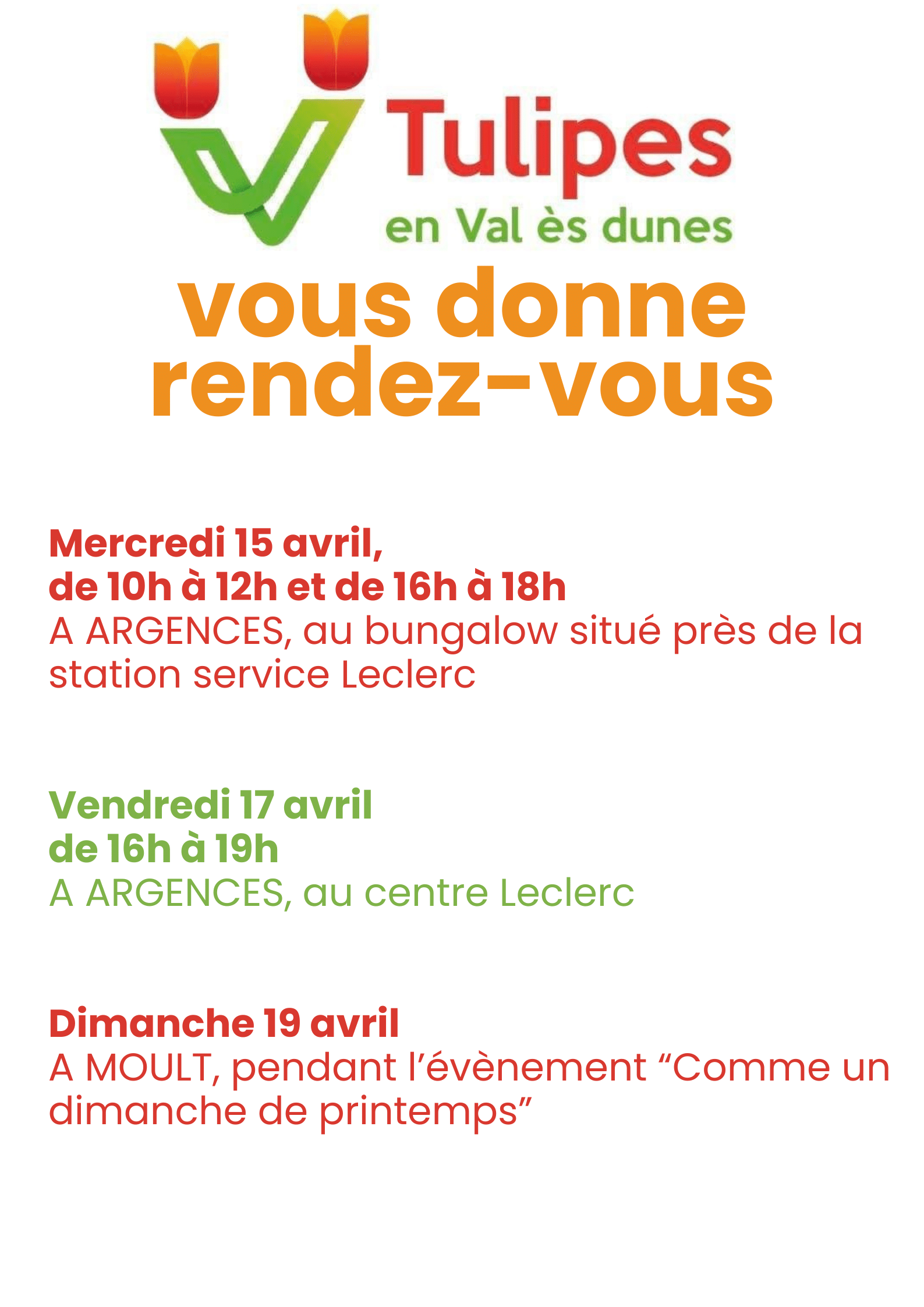 2026-04-15 Tulipes en val es dunes. Calendrier