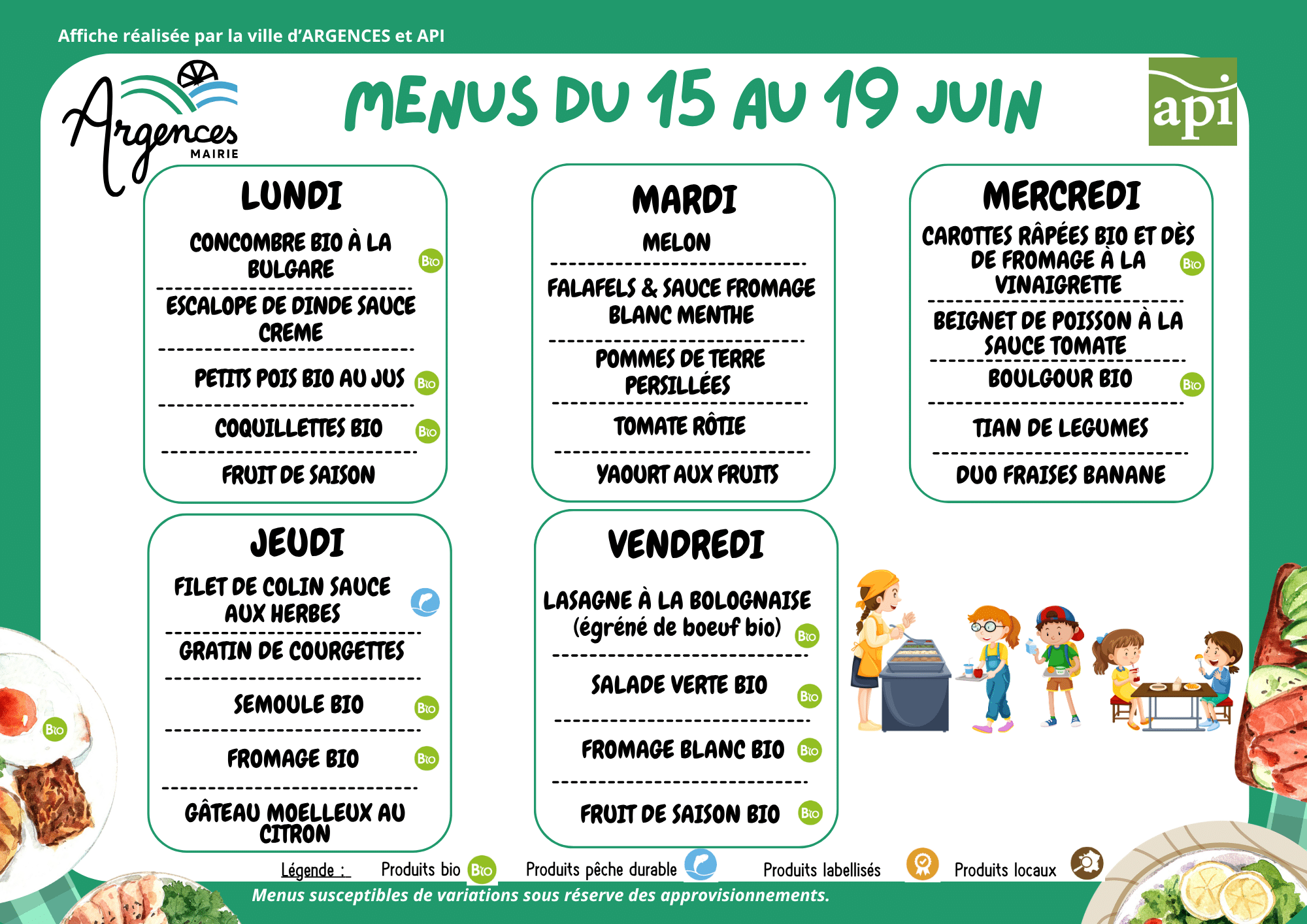 Menus du 15 au 19 juin