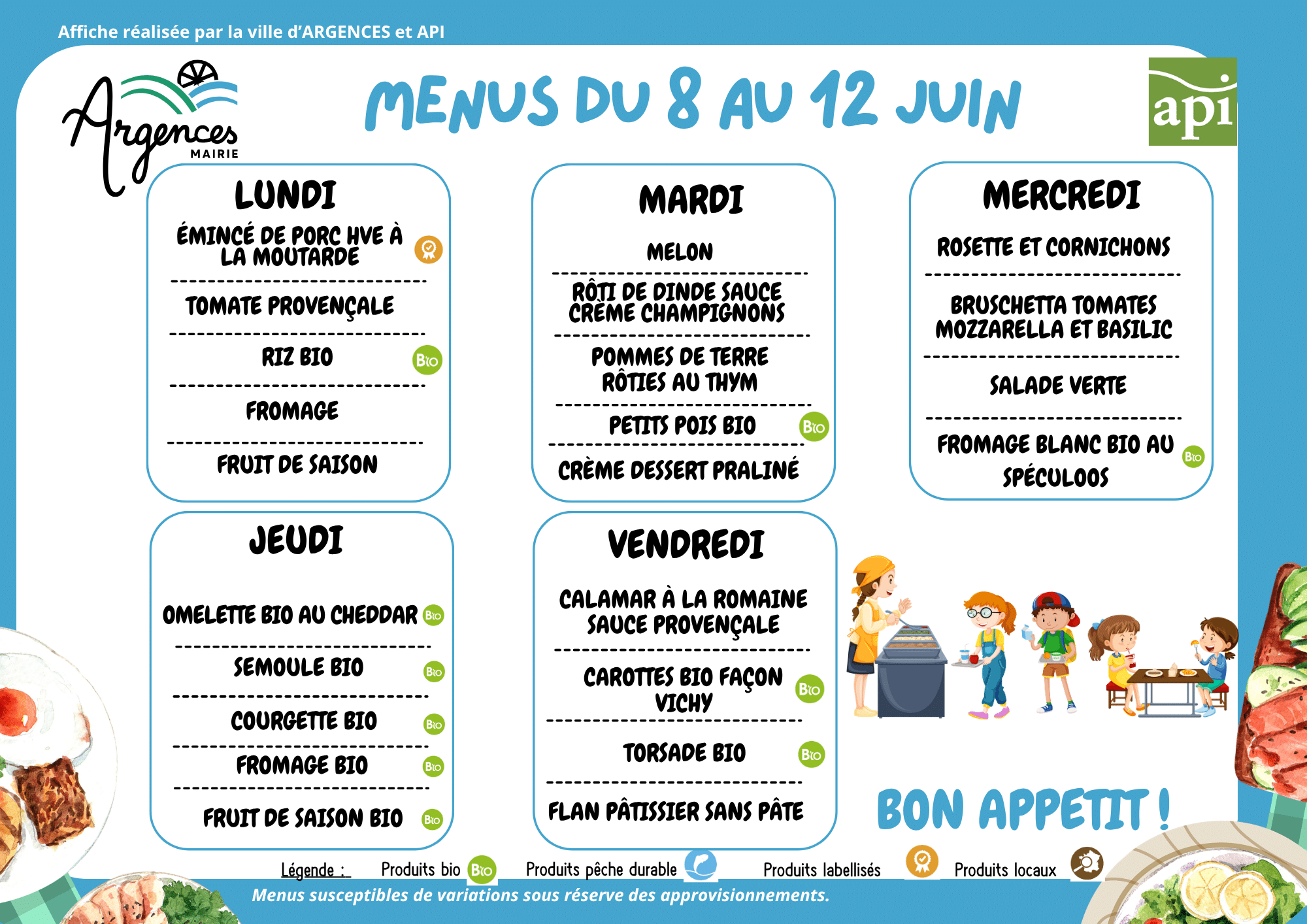 Menus du 8 au 12 juin
